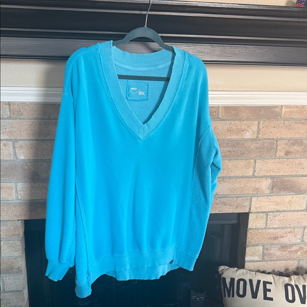 Aerie VACAY EVERY DAY V NECK SWEATSHIRT - Barbados